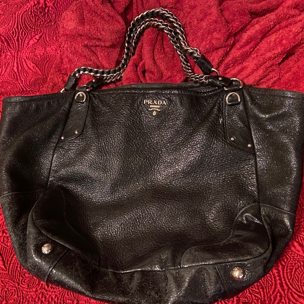 Large Prada sparkly leather shoulder hobo bag